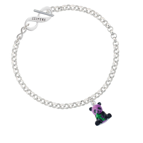 Resin Purple Panda Bear To Infinity Sisters Toggle Bracelet
