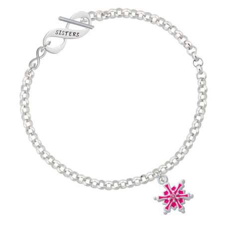 Hot Pink Snowflake with Hot Pink Crystal To Infinity Sisters Toggle Bracelet