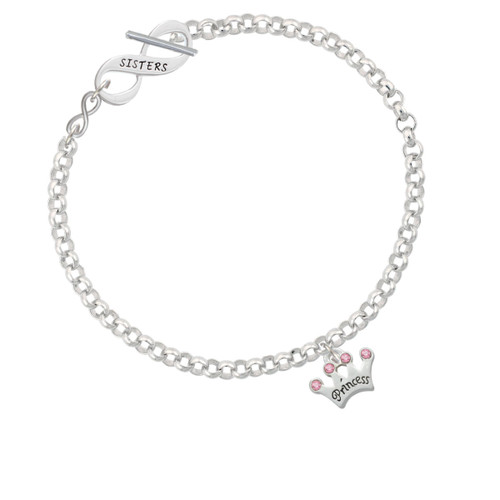 Small ''Princess'' Crown with Pink Crystals To Infinity Sisters Toggle Bracelet