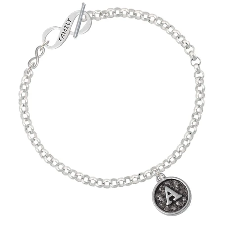 Antiqued Round Seal - Initial - A - To Infinity Family Toggle Bracelet