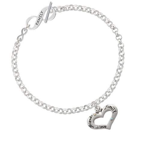 Heart with 3 AB Crystals - Friends Family Love To Infinity Family Toggle Bracelet