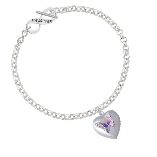 Pink & Purple Butterfly Locket To Infinity Daughter Toggle Bracelet