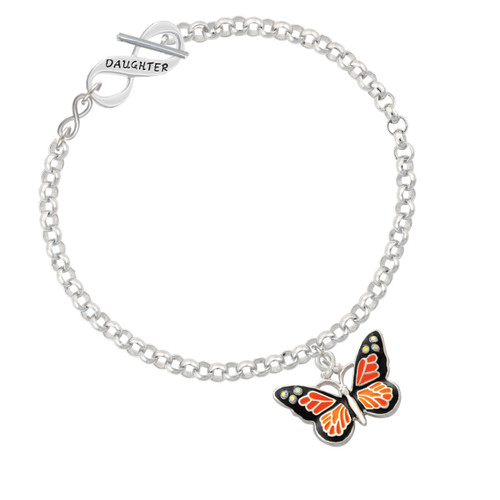 Large Monarch Butterfly with 6 AB Crystals To Infinity Daughter Toggle Bracelet