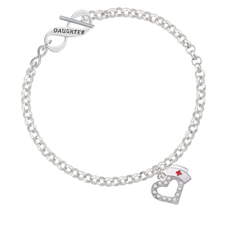 Small Crystal Heart with Nurse Hat To Infinity Daughter Toggle Bracelet