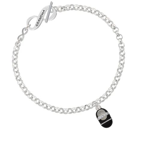 Black Baby Shoe with Crystal Strap To Infinity Grandma Toggle Bracelet