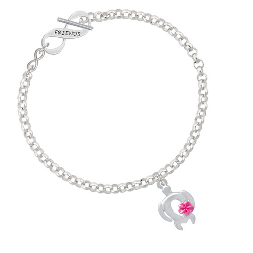Open Sea Turtle with Hot Pink Plumeria To Infinity Friends Toggle Bracelet