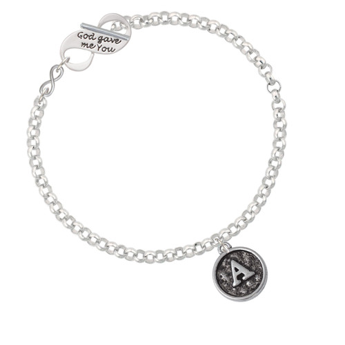 Antiqued Round Seal - Initial - A - To Infinity God Gave Me You Toggle Bracelet
