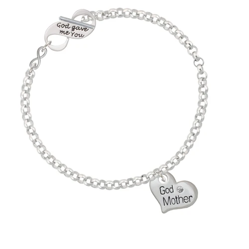Large ''Godmother'' Heart with Clear Crystal To Infinity God Gave Me You Toggle Bracelet