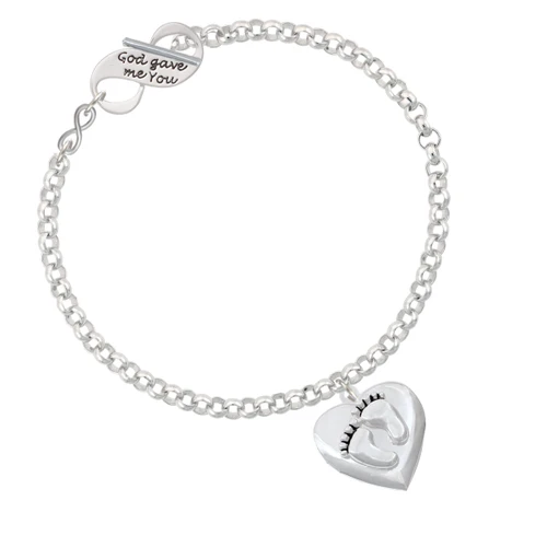 Baby Feet Heart Locket To Infinity God Gave Me You Toggle Bracelet