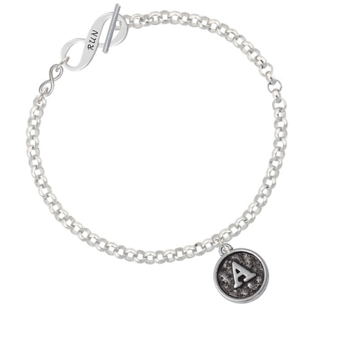 Antiqued Round Seal - Initial - A - To Infinity Run Toggle Bracelet