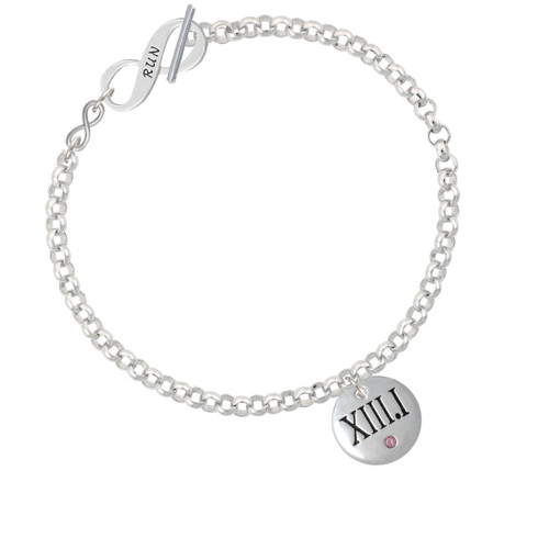 Half Marathon with Pink Crystal Roman Numeral To Infinity Run Toggle Bracelet