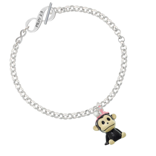 Resin Monkey with Bunny Ears To Infinity Proverbs 3:5 Toggle Bracelet