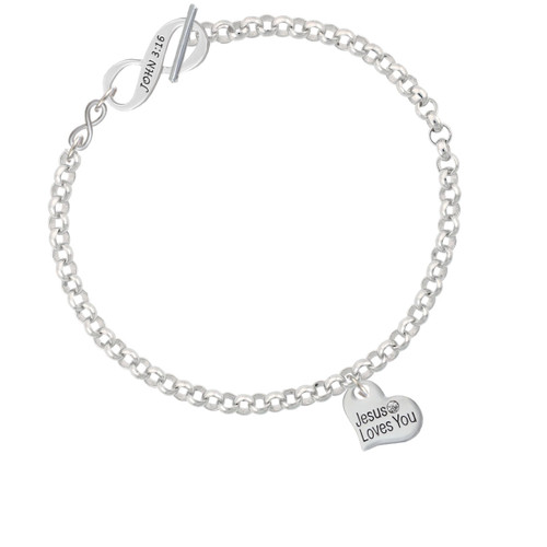 Small Jesus Loves You Heart To Infinity John 3:16 Toggle Bracelet