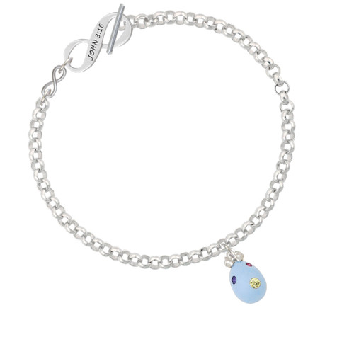 Light Blue Easter Egg with Multicolored Crystal Dots To Infinity John 3:16 Toggle Bracelet