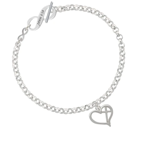 Heart Outline with diagonal Cross To Infinity John 3:16 Toggle Bracelet
