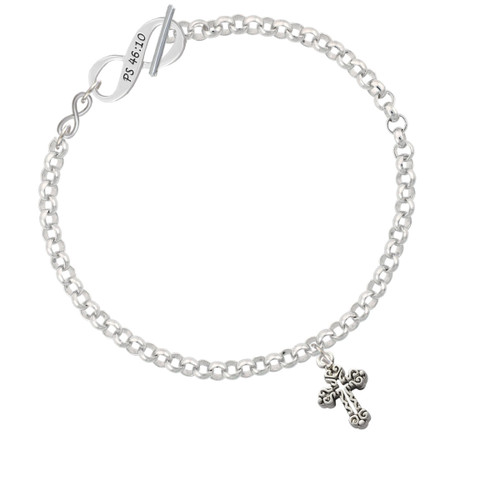 Antiqued Budded Cross To Infinity Psalm 46:10 Toggle Bracelet