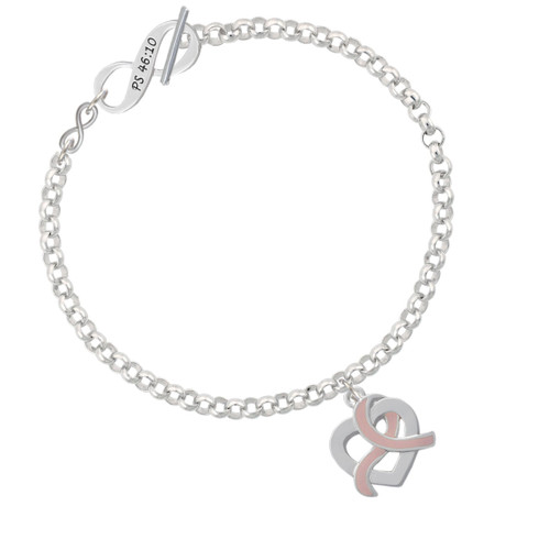 Heart Outline with Pink Ribbon Looping Through To Infinity Psalm 46:10 Toggle Bracelet