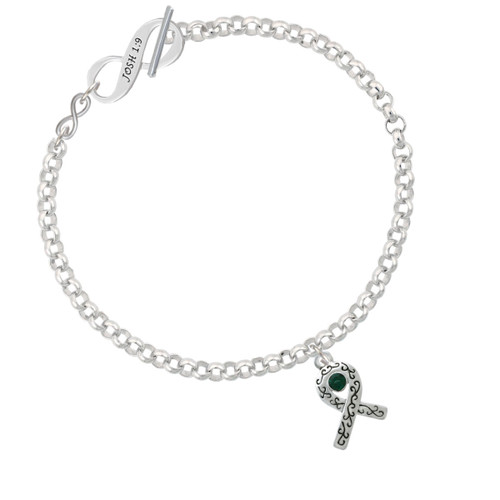 Scroll Ribbon with Green Crystal To Infinity Joshua 1:9 Toggle Bracelet