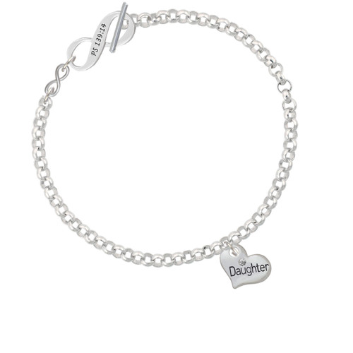 Small ''Daughter'' Heart with Clear Crystal To Infinity Psalm 139:14 Toggle Bracelet