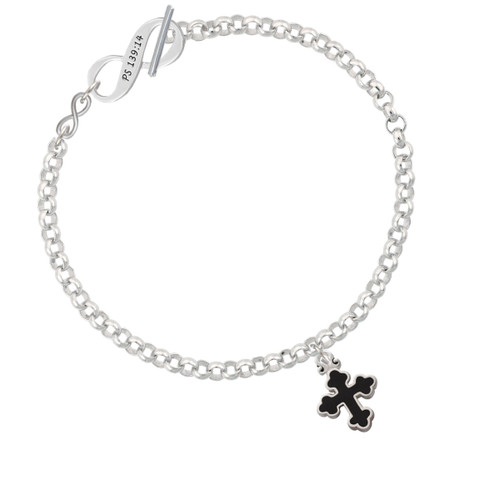 Small Black Enamel Botonee Cross To Infinity Psalm 139:14 Toggle Bracelet