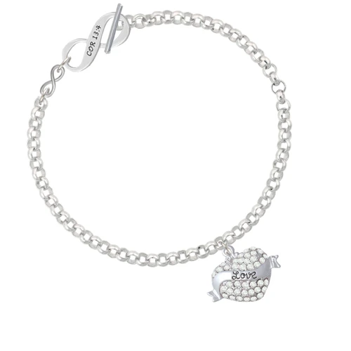 Love Banner on Clear Crystal Heart To Infinity 1 Corinthians 13:4 Toggle Bracelet