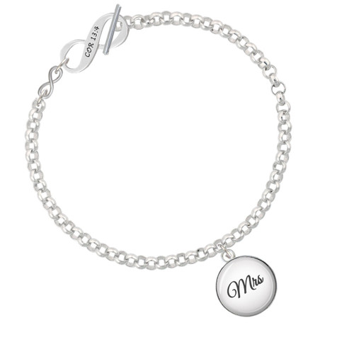 Domed Mrs. To Infinity 1 Corinthians 13:4 Toggle Bracelet