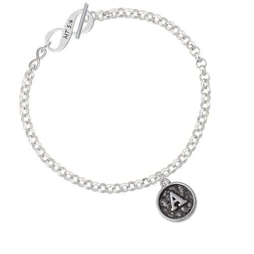 Antiqued Round Seal - Initial - A - To Infinity Matthew 5:4 Toggle Bracelet