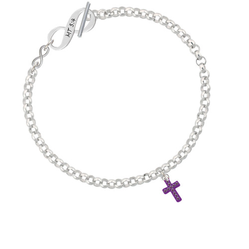 Small Purple Crystal Cross To Infinity Matthew 5:4 Toggle Bracelet