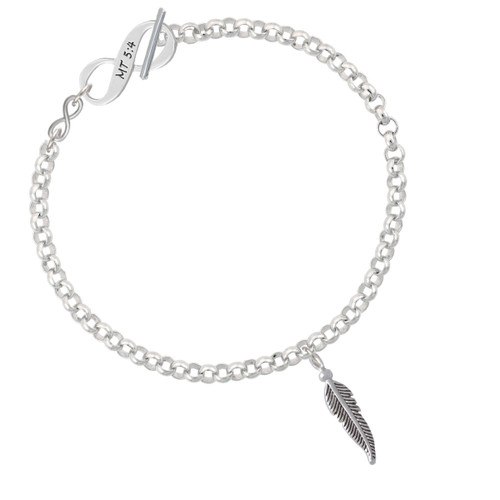 Small 3-D Feather To Infinity Matthew 5:4 Toggle Bracelet