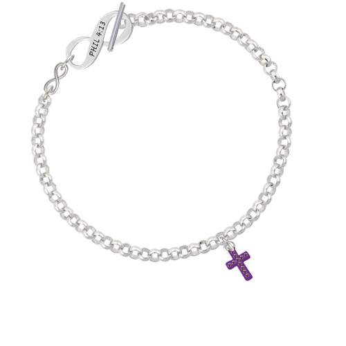 Small Purple Crystal Cross To Infinity Philippians 4:13 Toggle Bracelet