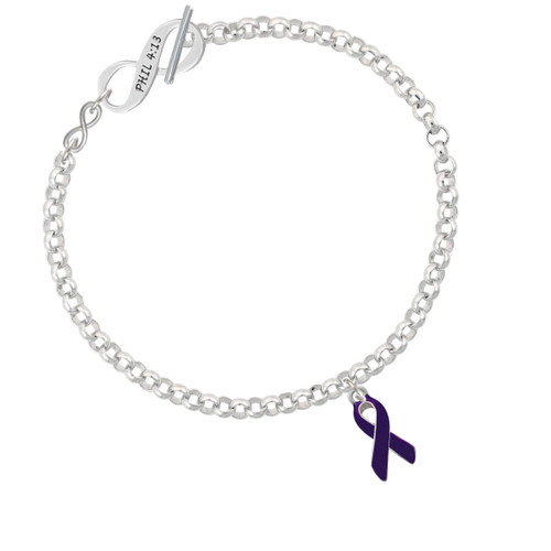 Purple Ribbon To Infinity Philippians 4:13 Toggle Bracelet