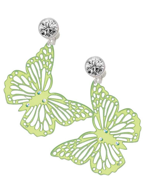 Acrylic Cut Out Butterfly Mirror Lime Green - Crystal Clip on Earrings: Color Choice - Red, Green, Blue, Purple, Pink, Clear, Black