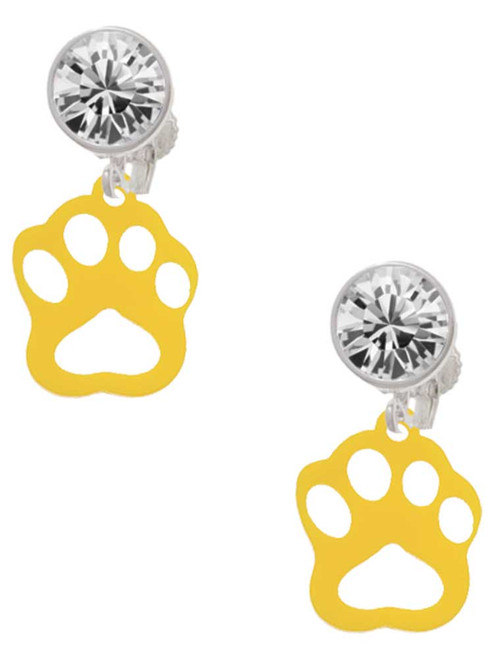 Acrylic Small Paw Yellow - Crystal Clip on Earrings: Color Choice - Red, Green, Blue, Purple, Pink, Clear, Black