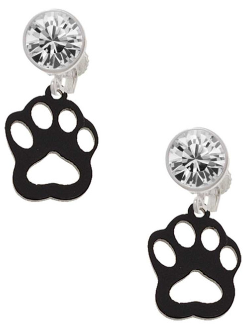 Acrylic Small Paw Black - Crystal Clip on Earrings: Color Choice - Red, Green, Blue, Purple, Pink, Clear, Black