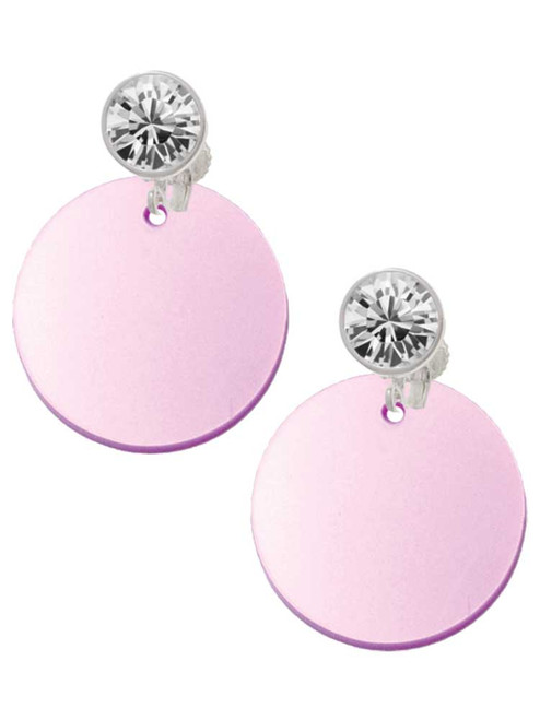 Acrylic 1" Disc Shimmer Light Purple - Crystal Clip on Earrings: Color Choice - Red, Green, Blue, Purple, Pink, Clear, Black