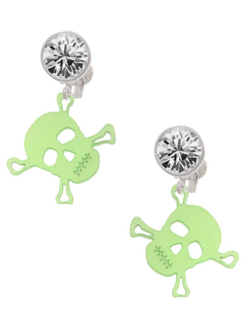 Acrylic Small Lime Green Skull - Crystal Clip on Earrings: Color Choice - Red, Green, Blue, Purple, Pink, Clear, Black