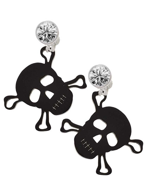 Acrylic Large Black Skull - Crystal Clip on Earrings: Color Choice - Red, Green, Blue, Purple, Pink, Clear, Black