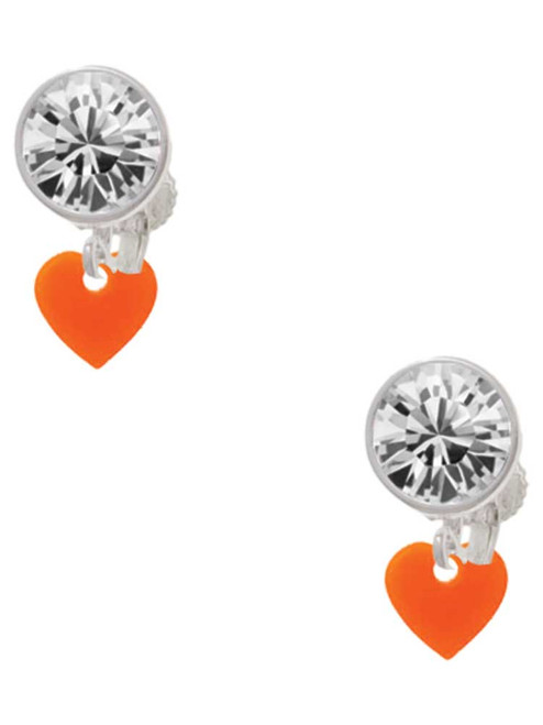 Acrylic 5/16" Orange Heart - Crystal Clip on Earrings: Color Choice - Red, Green, Blue, Purple, Pink, Clear, Black