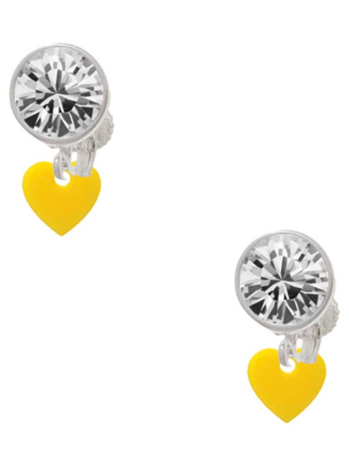 Acrylic 5/16" Yellow Heart - Crystal Clip on Earrings: Color Choice - Red, Green, Blue, Purple, Pink, Clear, Black