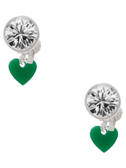 Acrylic 5/16" Green Heart - Crystal Clip on Earrings: Color Choice - Red, Green, Blue, Purple, Pink, Clear, Black