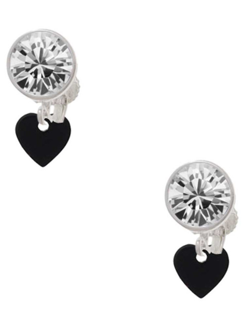 Acrylic 5/16" Black Heart - Crystal Clip on Earrings: Color Choice - Red, Green, Blue, Purple, Pink, Clear, Black