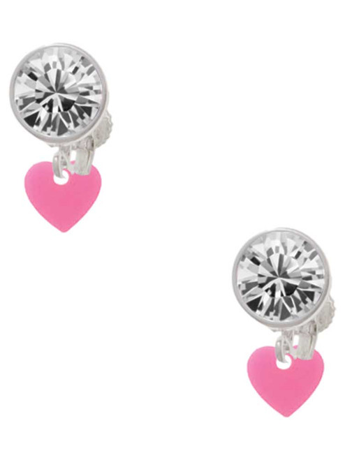 Acrylic 5/16" Hot Pink Heart - Crystal Clip on Earrings: Color Choice - Red, Green, Blue, Purple, Pink, Clear, Black