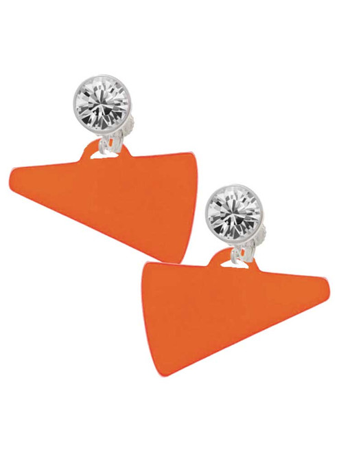 Acrylic Large Orange Megaphone - Crystal Clip on Earrings: Color Choice - Red, Green, Blue, Purple, Pink, Clear, Black