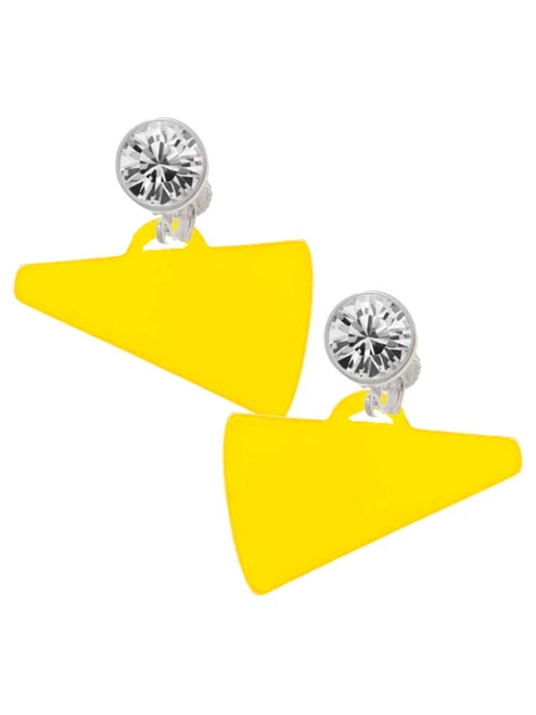 Acrylic Large Yellow Megaphone - Crystal Clip on Earrings: Color Choice - Red, Green, Blue, Purple, Pink, Clear, Black