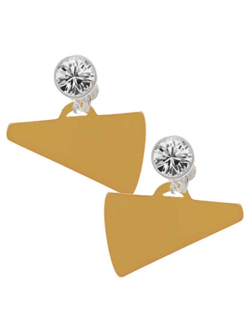 Acrylic Large Gold-tone Megaphone - Crystal Clip on Earrings: Color Choice - Red, Green, Blue, Purple, Pink, Clear, Black
