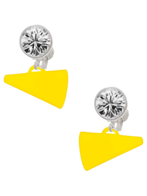 Acrylic Yellow Megaphone - Crystal Clip on Earrings: Color Choice - Red, Green, Blue, Purple, Pink, Clear, Black