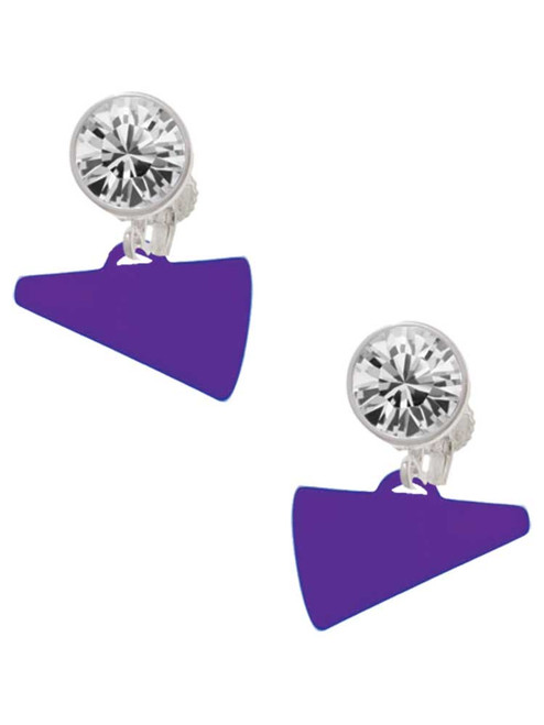 Acrylic Purple Megaphone - Crystal Clip on Earrings: Color Choice - Red, Green, Blue, Purple, Pink, Clear, Black