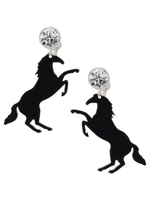 Acrylic 1.5 Black Horse - Crystal Clip on Earrings: Color Choice - Red, Green, Blue, Purple, Pink, Clear, Black