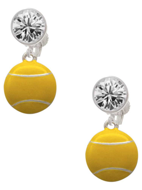 Silver Plated Large Tennis Ball - Crystal Clip on Earrings: Color Choice - Red, Green, Blue, Purple, Pink, Clear, Black