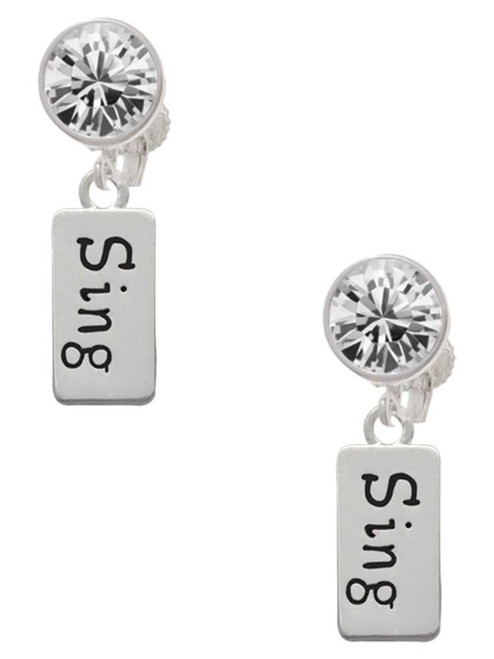 Silver Plated Sing - Crystal Clip on Earrings: Color Choice - Red, Green, Blue, Purple, Pink, Clear, Black